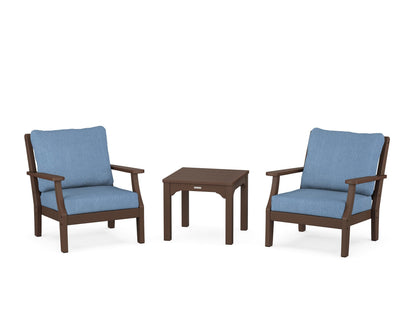 Martha Stewart by POLYWOOD® Chinoiserie 3-Piece Deep Seating Set in Mahogany / Sky Blue