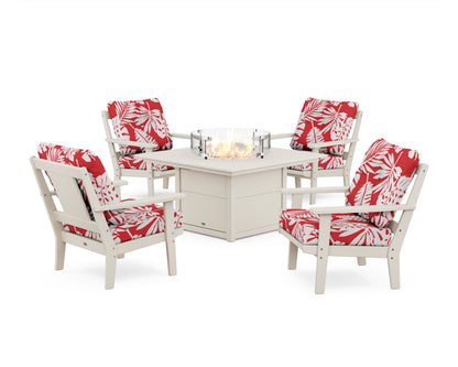 POLYWOOD® Prairie 5-Piece Deep Seating Set with Fire Pit Table in Sand / Leaf Crimson