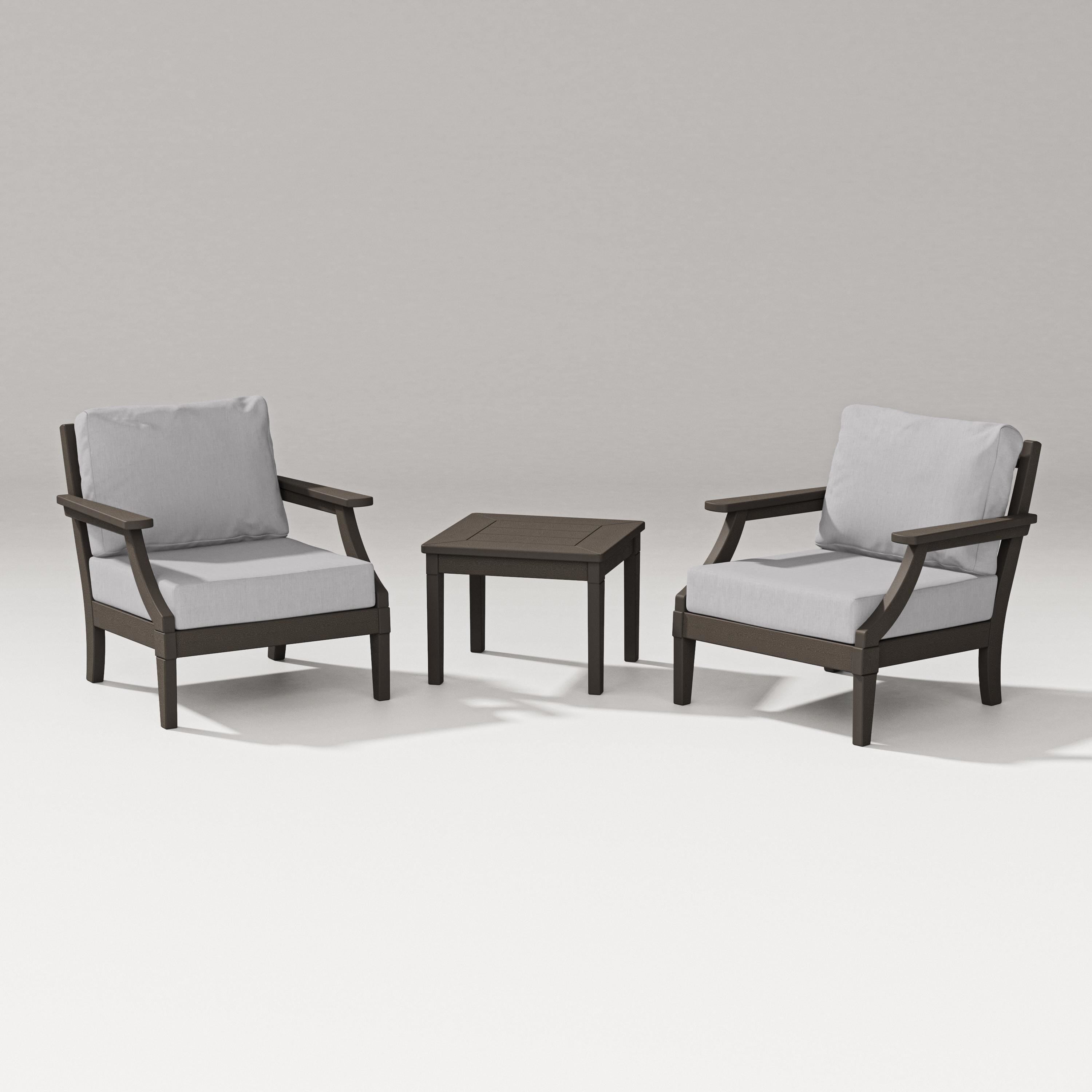 PW Designer Series Estate 3-Piece Lounge Chair Set in Vintage Coffee / Granite