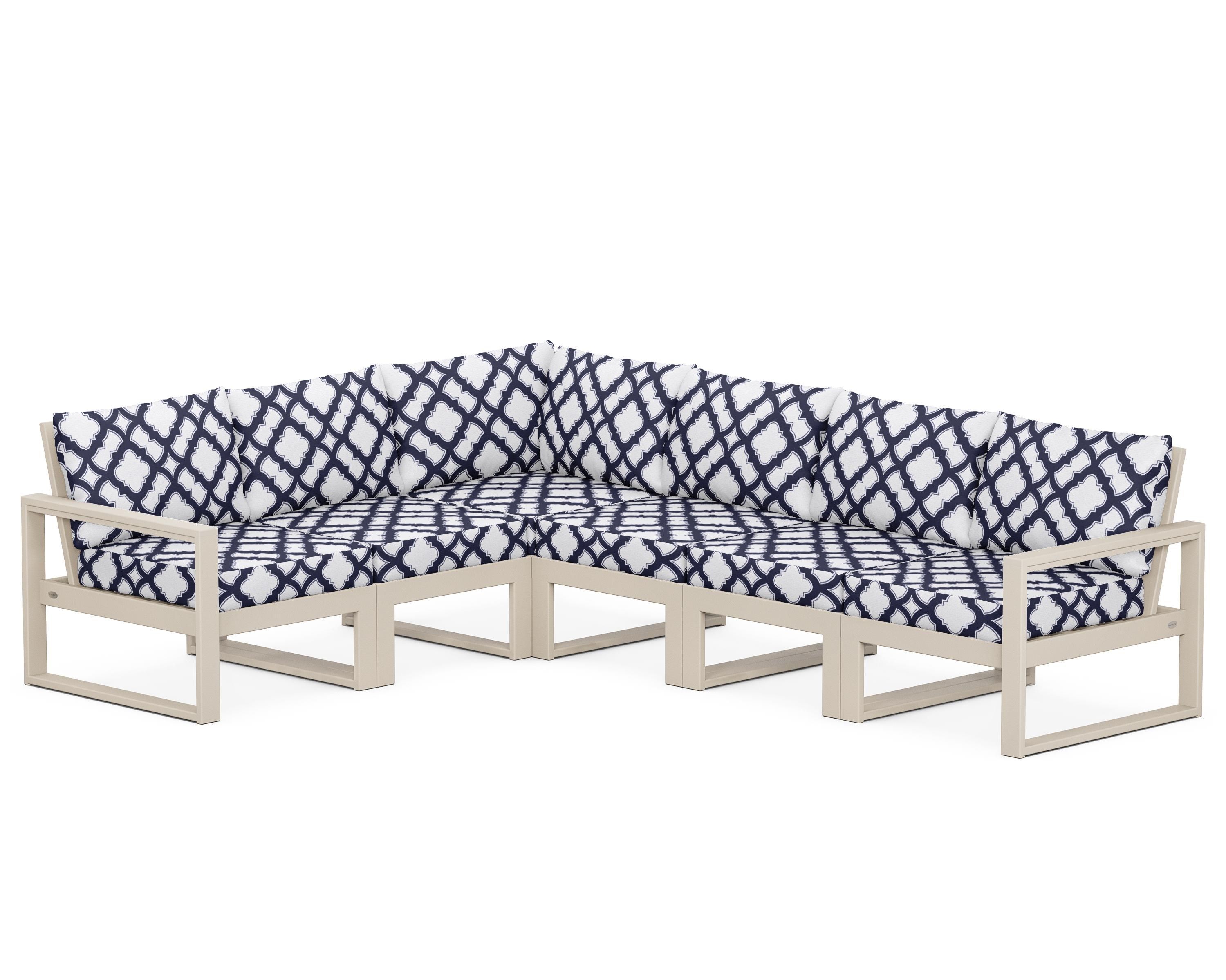 POLYWOOD® EDGE 6-Piece Modular Deep Seating Set in Sand / Trellis Navy