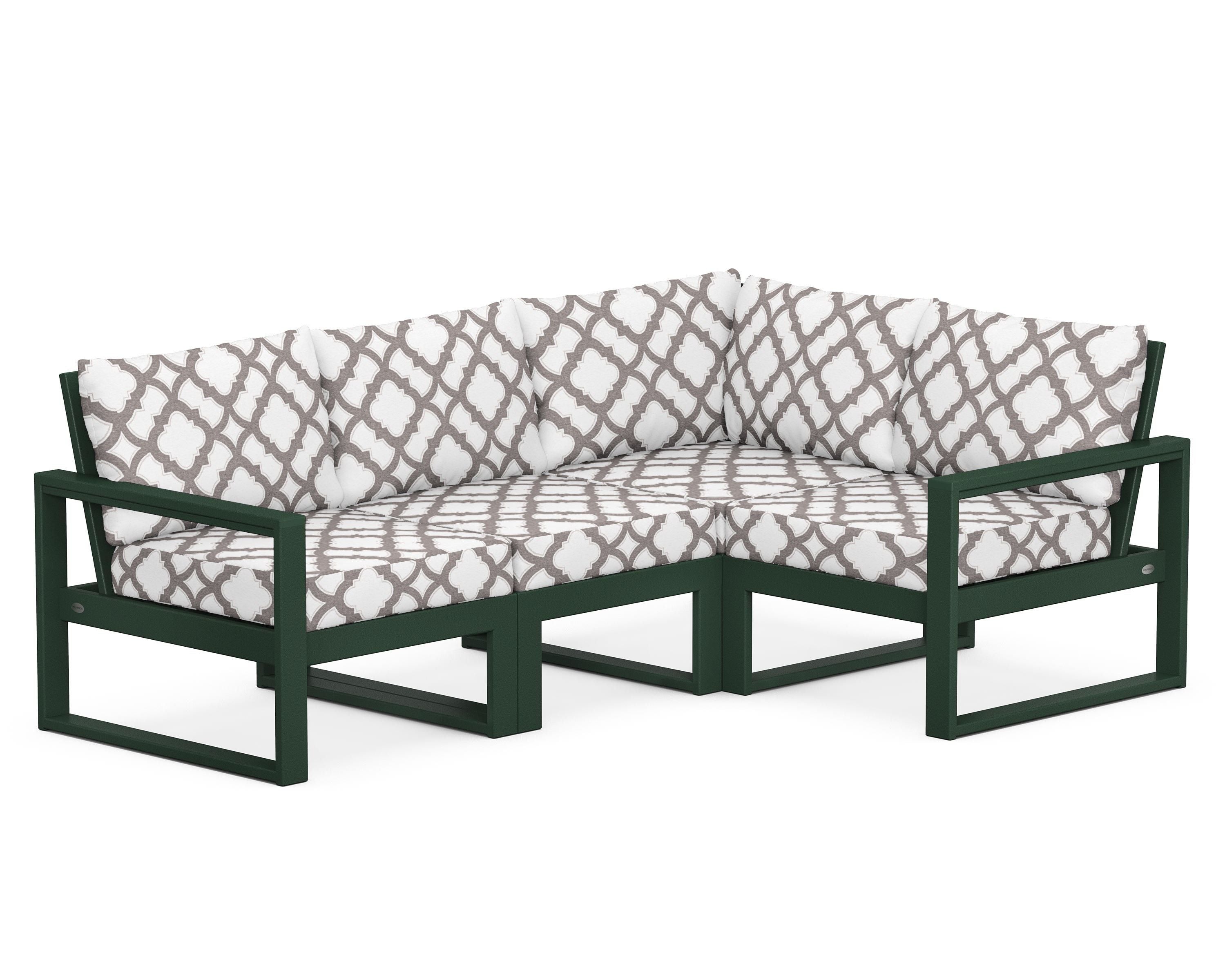POLYWOOD® EDGE 4-Piece Modular Deep Seating Set in Green / Trellis Grey Mist