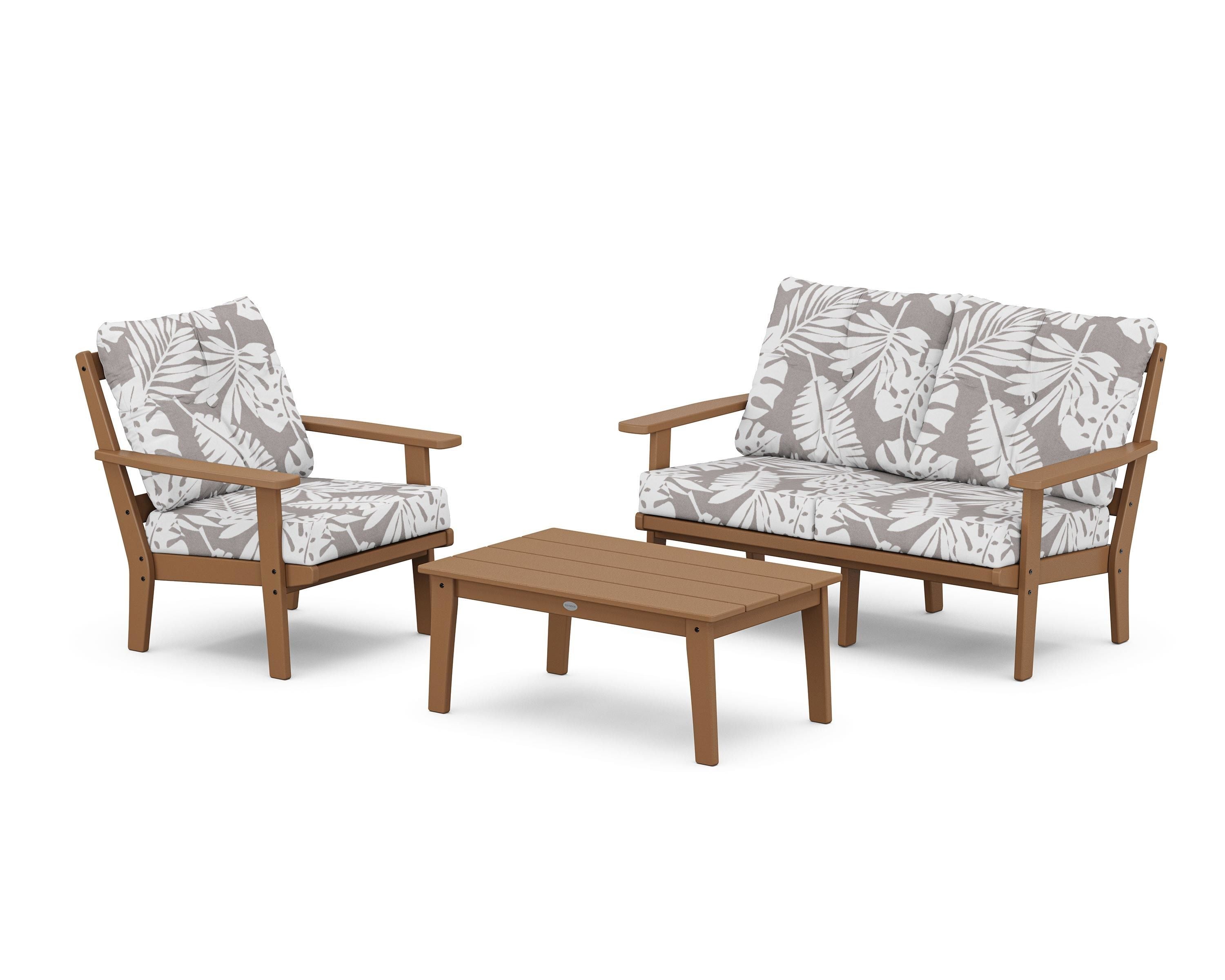 POLYWOOD® Prairie 3-Piece Deep Seating Set with Loveseat in Teak / Leaf Grey Mist