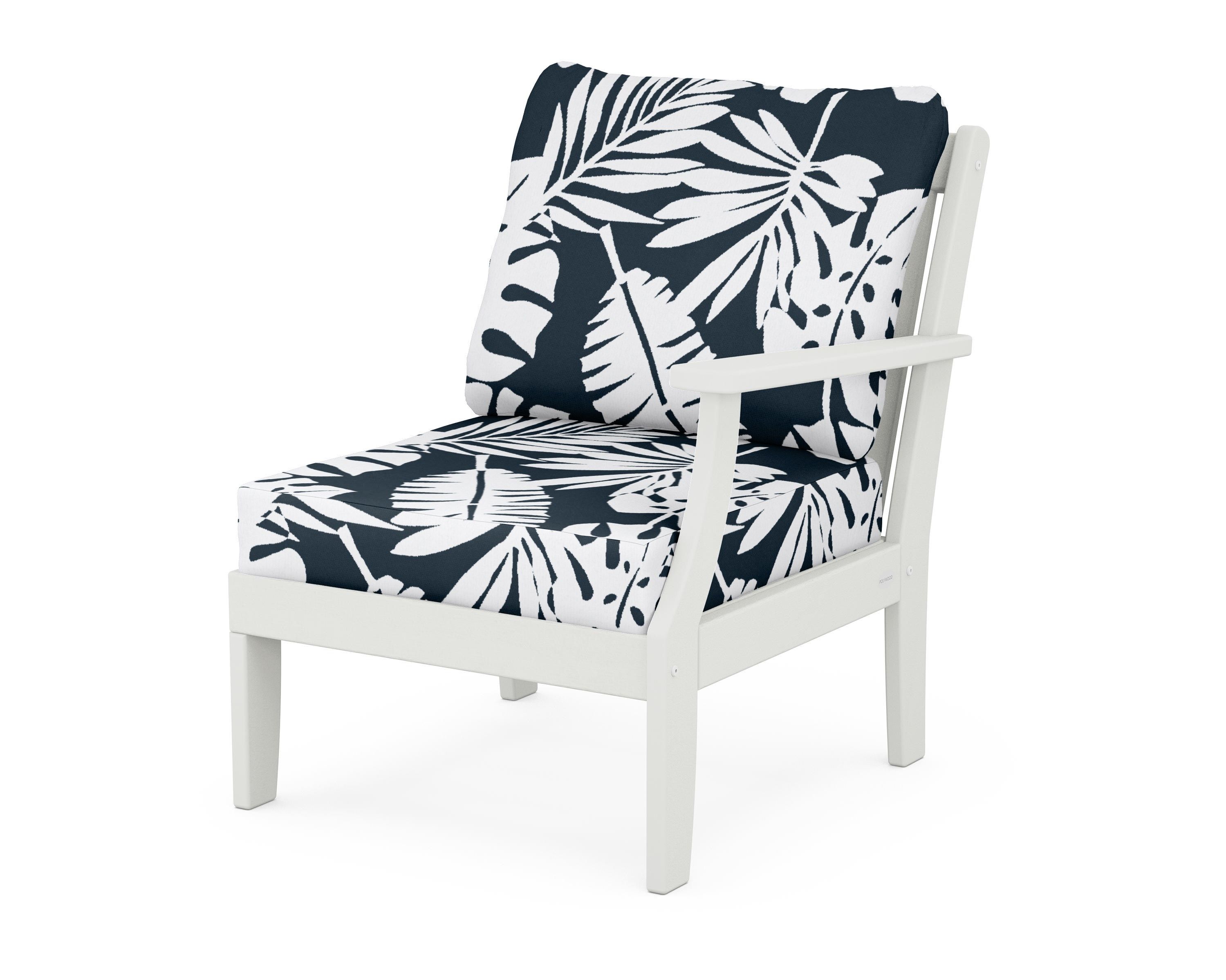 POLYWOOD® Braxton Modular Right Arm Chair in Vintage White / Leaf Marine Indigo