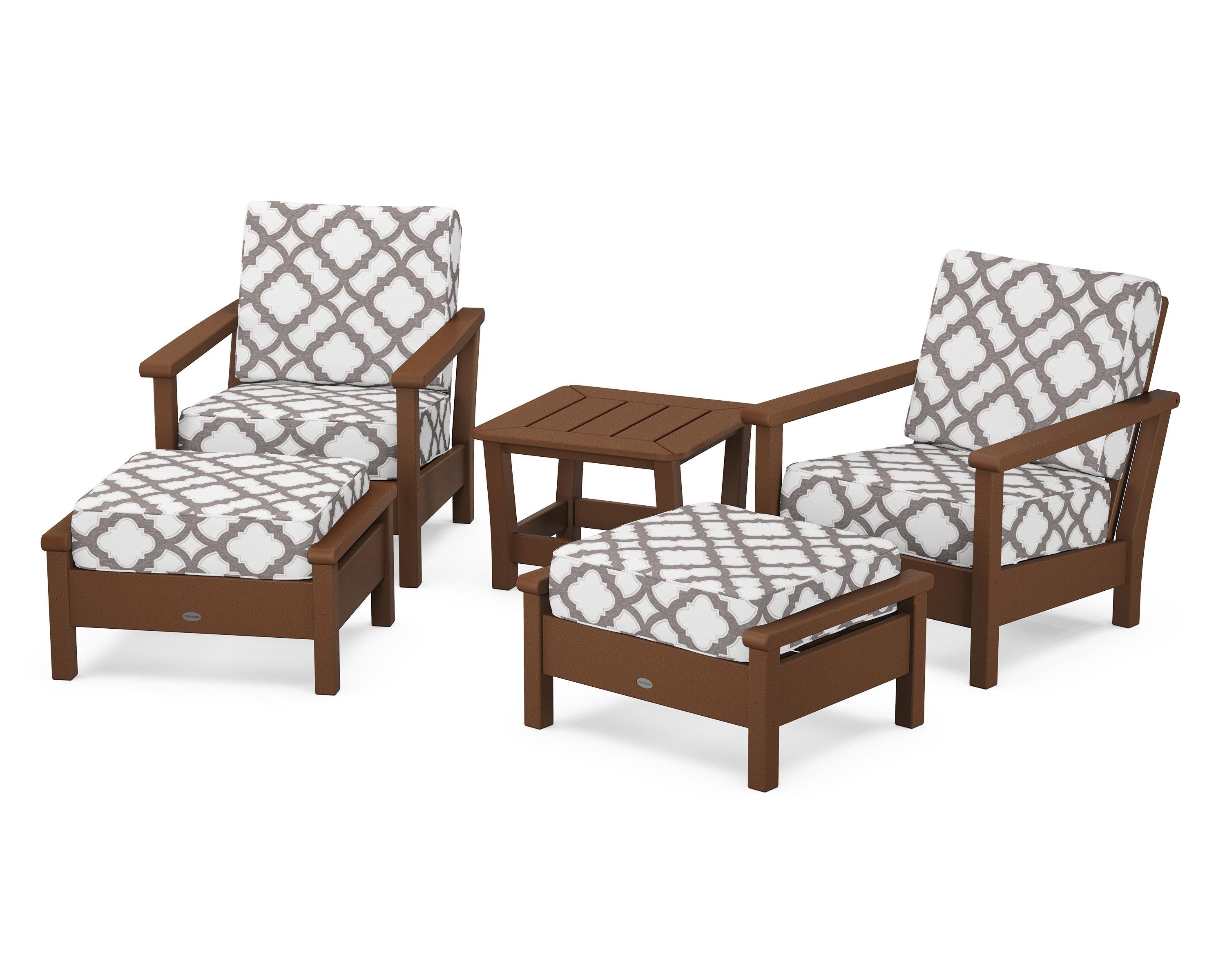 POLYWOOD® Harbour 5-Piece Deep Seating Chair Set in Teak / Trellis Grey Mist