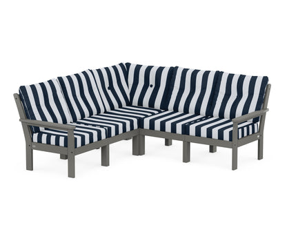 POLYWOOD® Vineyard 5-Piece Sectional in Slate Grey / Cabana Stripe Marine Indigo