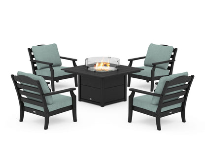 Draper James™ by  POLYWOOD® Savannah 5-Piece Deep Seating Set with Fire Pit Table in Black / Glacier Spa