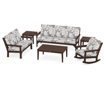 POLYWOOD® Vineyard 6-Piece Deep Seating Set in Mahogany / Leaf Grey Mist
