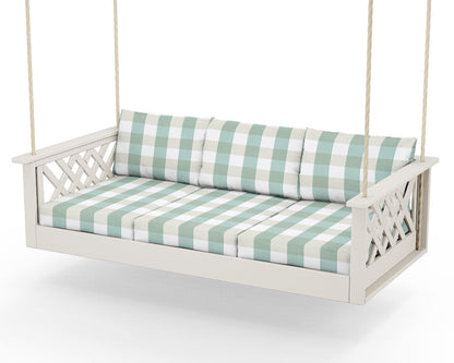 Country Living Wovendale Daybed Swing in Sand / Buffalo Plaid Glacier Spa