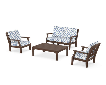 Martha Stewart by POLYWOOD® Chinoiserie 4-Piece Deep Seating Set with Loveseat in Mahogany / Trellis Sky Blue