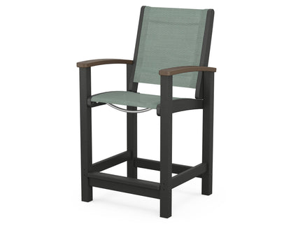 POLYWOOD® Coastal Counter Chair in Black / Kona / Dupioni Sea Mist Sling