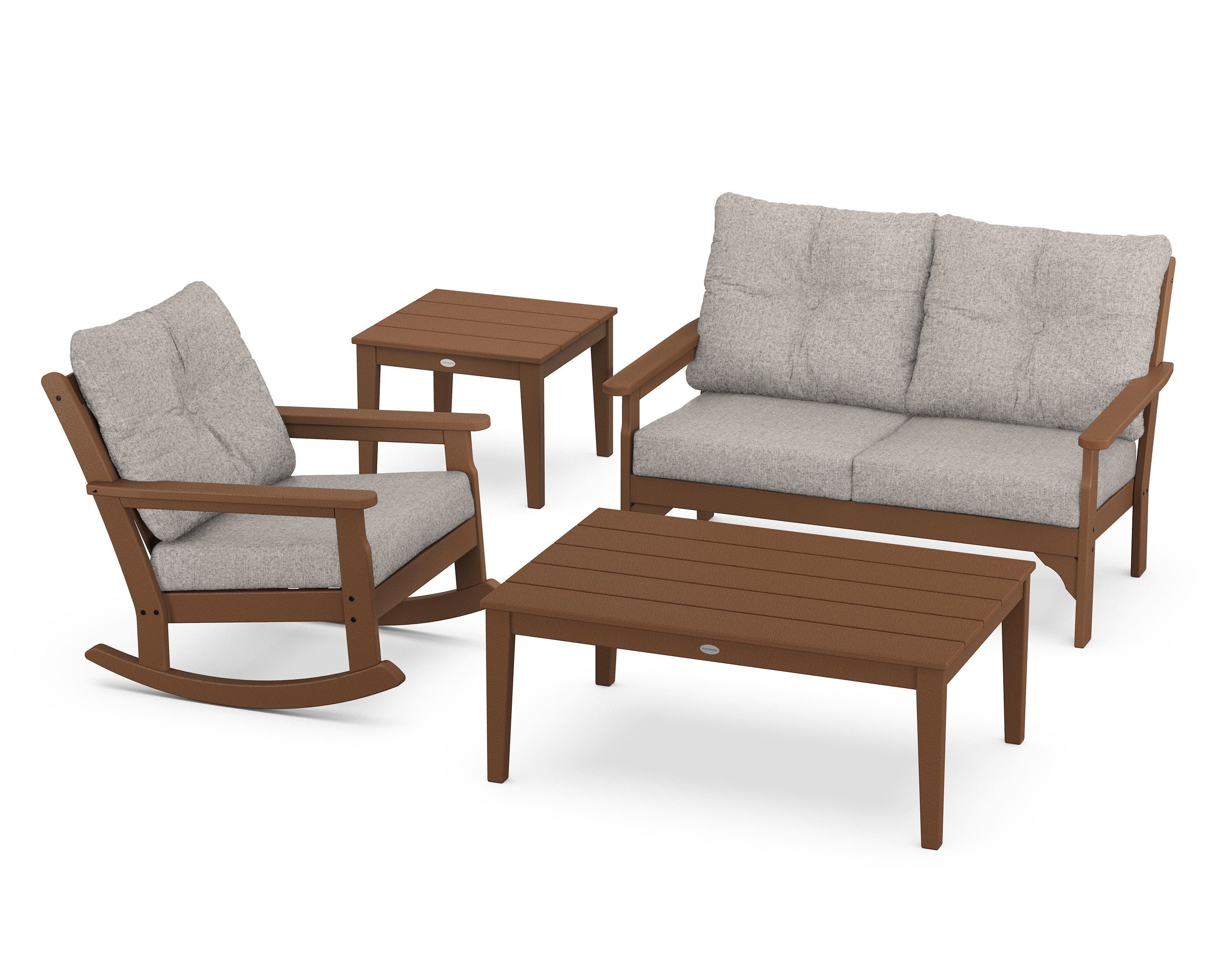POLYWOOD® Vineyard 4-Piece Deep Seating Rocker Set in Teak / Weathered Tweed