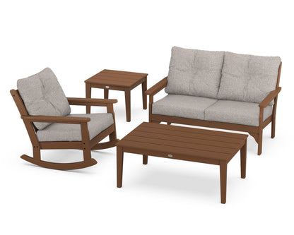 POLYWOOD® Vineyard 4-Piece Deep Seating Rocker Set in Teak / Weathered Tweed