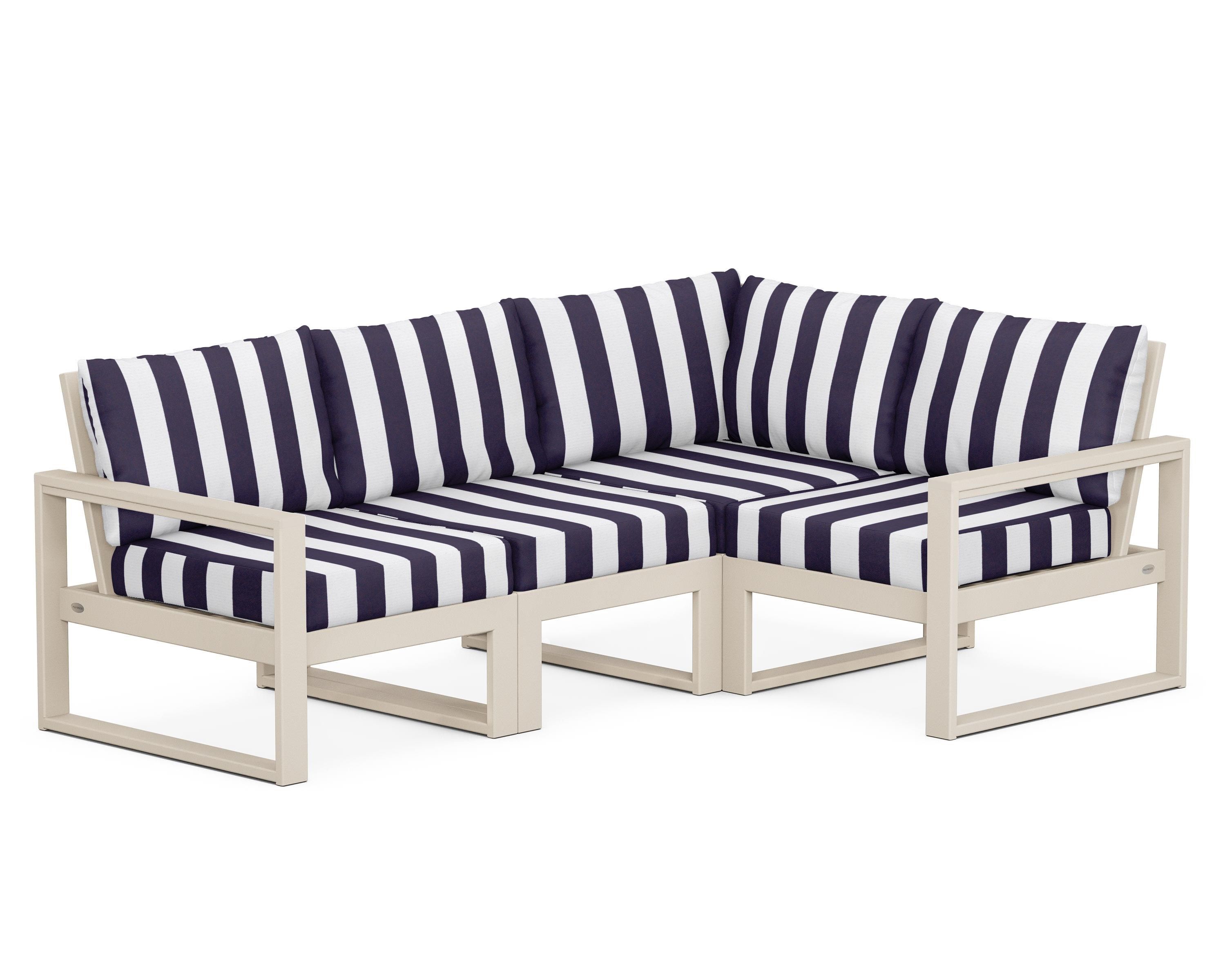 POLYWOOD® EDGE 4-Piece Modular Deep Seating Set in Sand / Cabana Stripe Navy