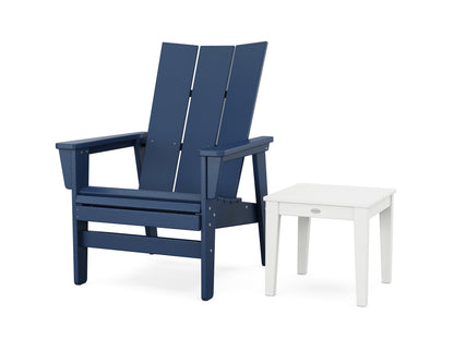 POLYWOOD® Modern Grand Upright Adirondack Chair with Side Table in Navy / White