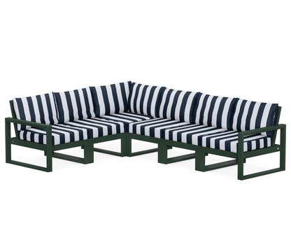 POLYWOOD® EDGE 6-Piece Modular Deep Seating Set in Green / Cabana Stripe Marine Indigo