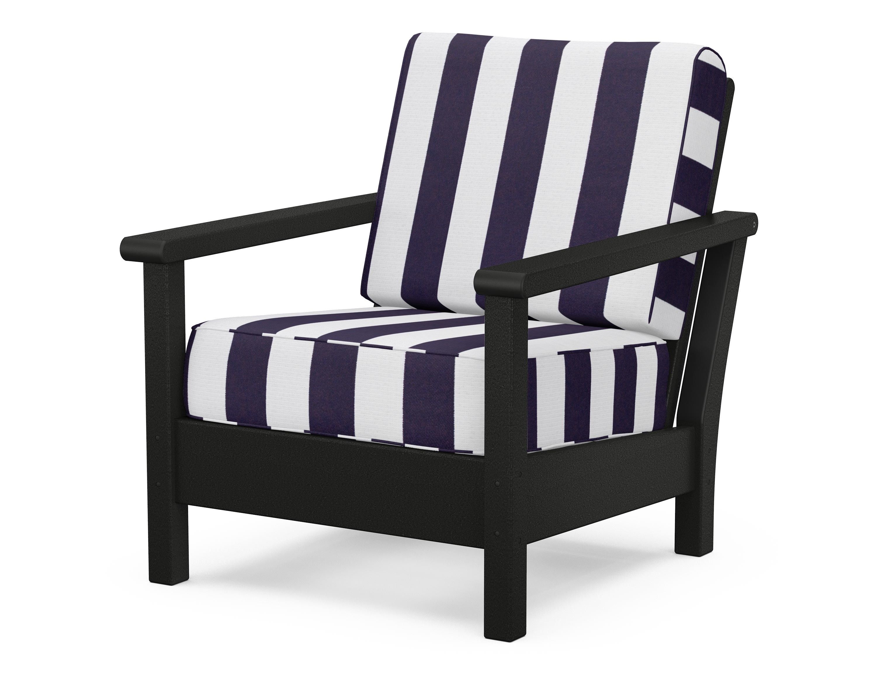 POLYWOOD® Harbour Deep Seating Chair in Black / Cabana Stripe Navy