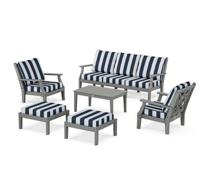 Country Living Wovendale 6-Piece Lounge Sofa Set in Slate Grey / Cabana Stripe Marine Indigo