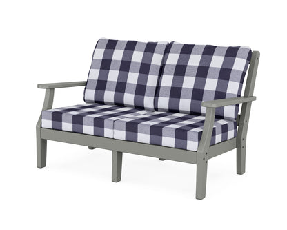 Martha Stewart by POLYWOOD® Chinoiserie Deep Seating Loveseat in Slate Grey / Buffalo Plaid Navy