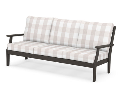 POLYWOOD® Braxton Deep Seating Sofa in Vintage Coffee / Buffalo Plaid Dune Burlap