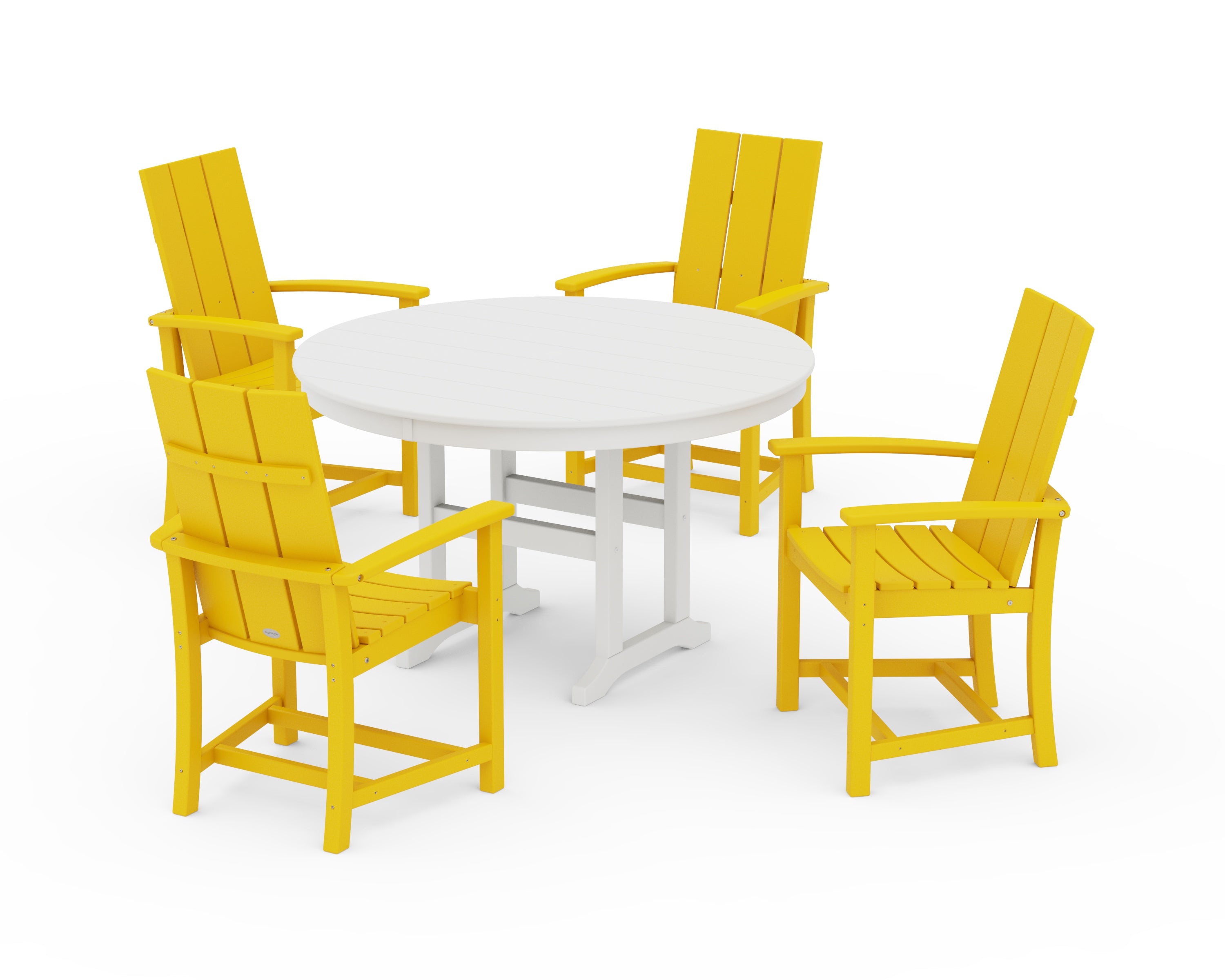 POLYWOOD® Modern Adirondack 5-Piece Round Farmhouse Dining Set in Lemon / White