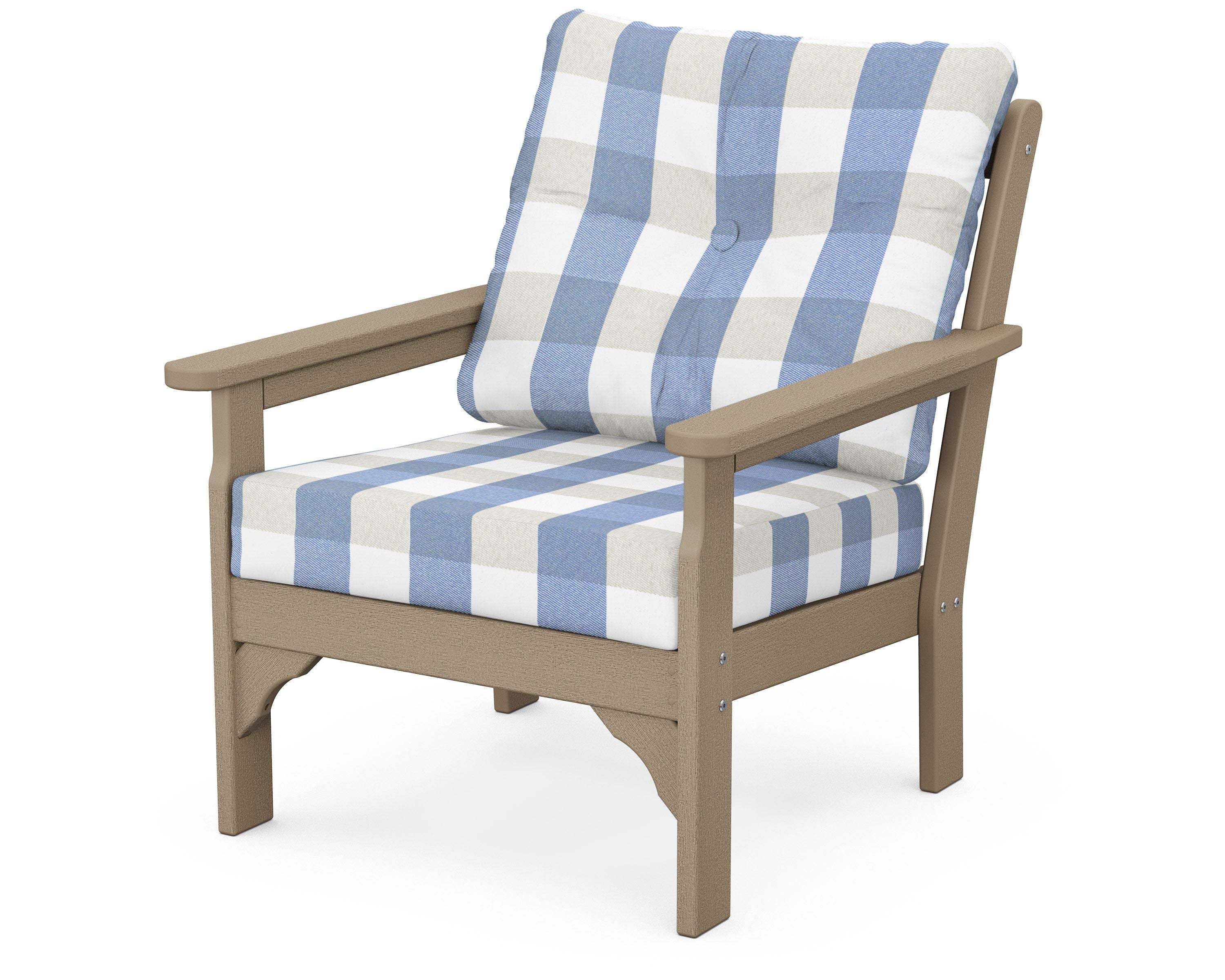 POLYWOOD® Vineyard Deep Seating Chair in Vintage Sahara / Buffalo Plaid Sky Blue