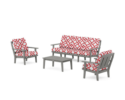 POLYWOOD® Mission 4-Piece Deep Seating Set with Sofa in Slate Grey / Trellis Crimson