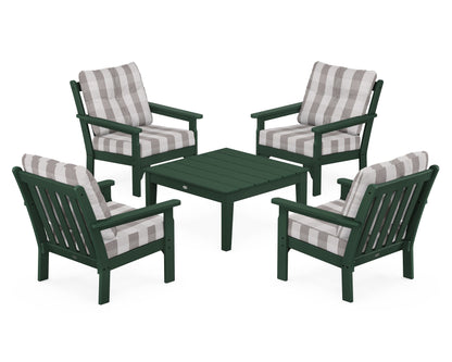 POLYWOOD® Vineyard 5-Piece Deep Seating Conversation Set in Green / Buffalo Plaid Grey Mist