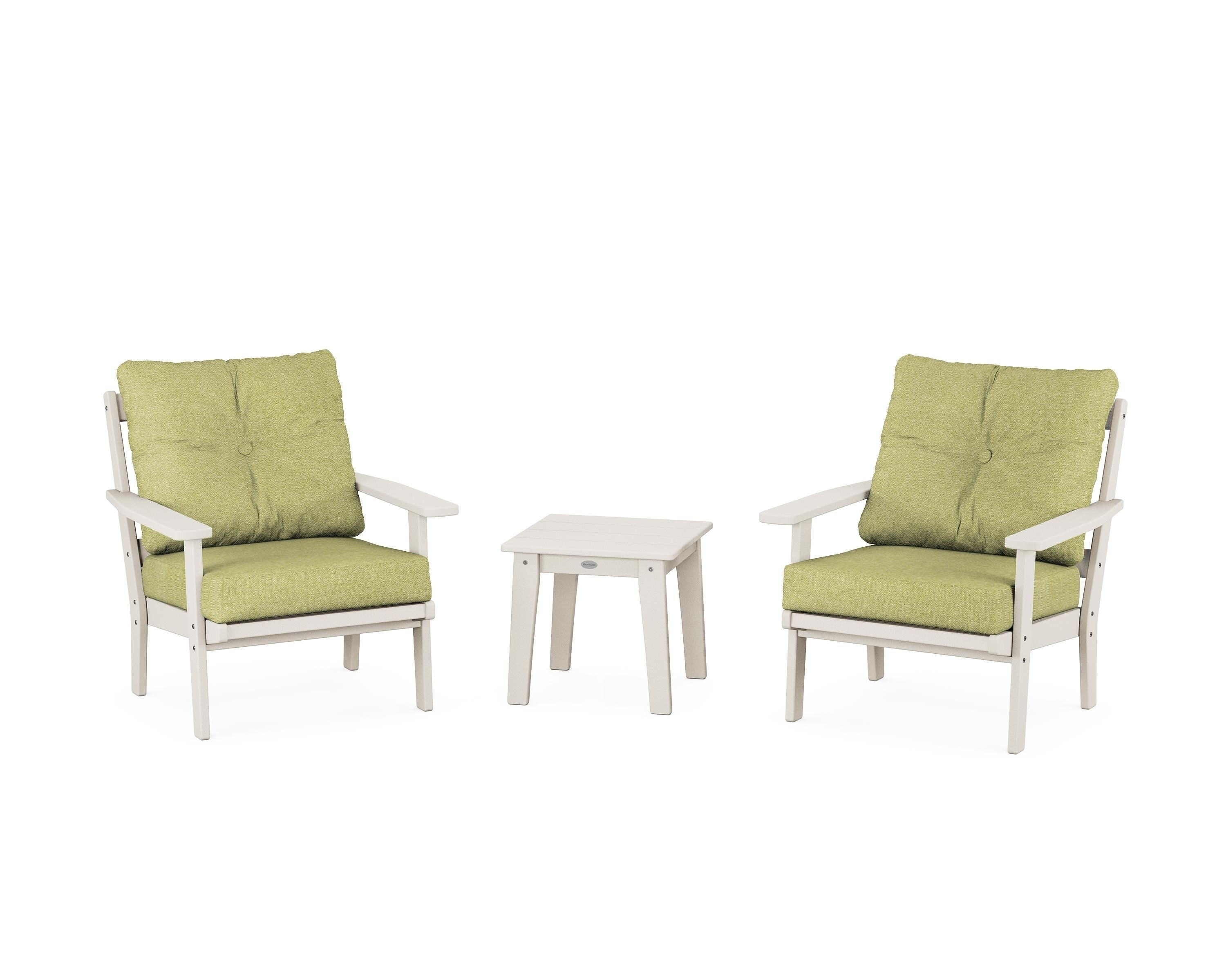 POLYWOOD® Oxford 3-Piece Deep Seating Set in Sand / Chartreuse Boucle