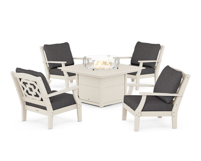 Martha Stewart by POLYWOOD® Chinoiserie 5-Piece Deep Seating Set with Fire Pit Table in Sand / Ash Charcoal