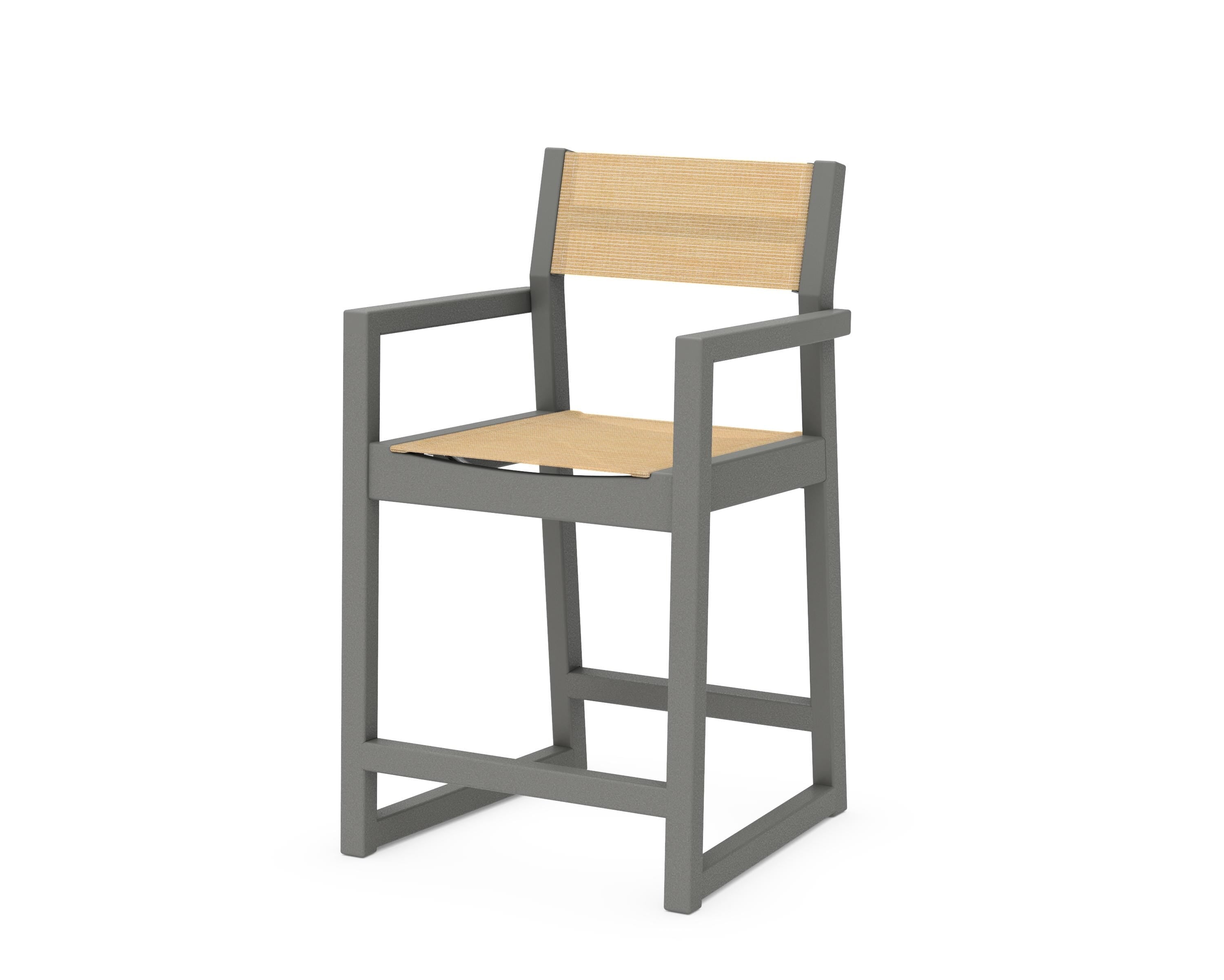 POLYWOOD® EDGE Sling Counter Arm Chair in Slate Grey / Dupioni Apricot Sling