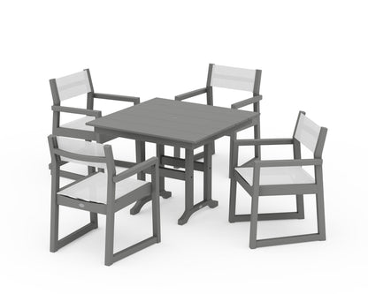 POLYWOOD® EDGE Sling Arm Chair 5-Piece Farmhouse Dining Set in Slate Grey / White Sling