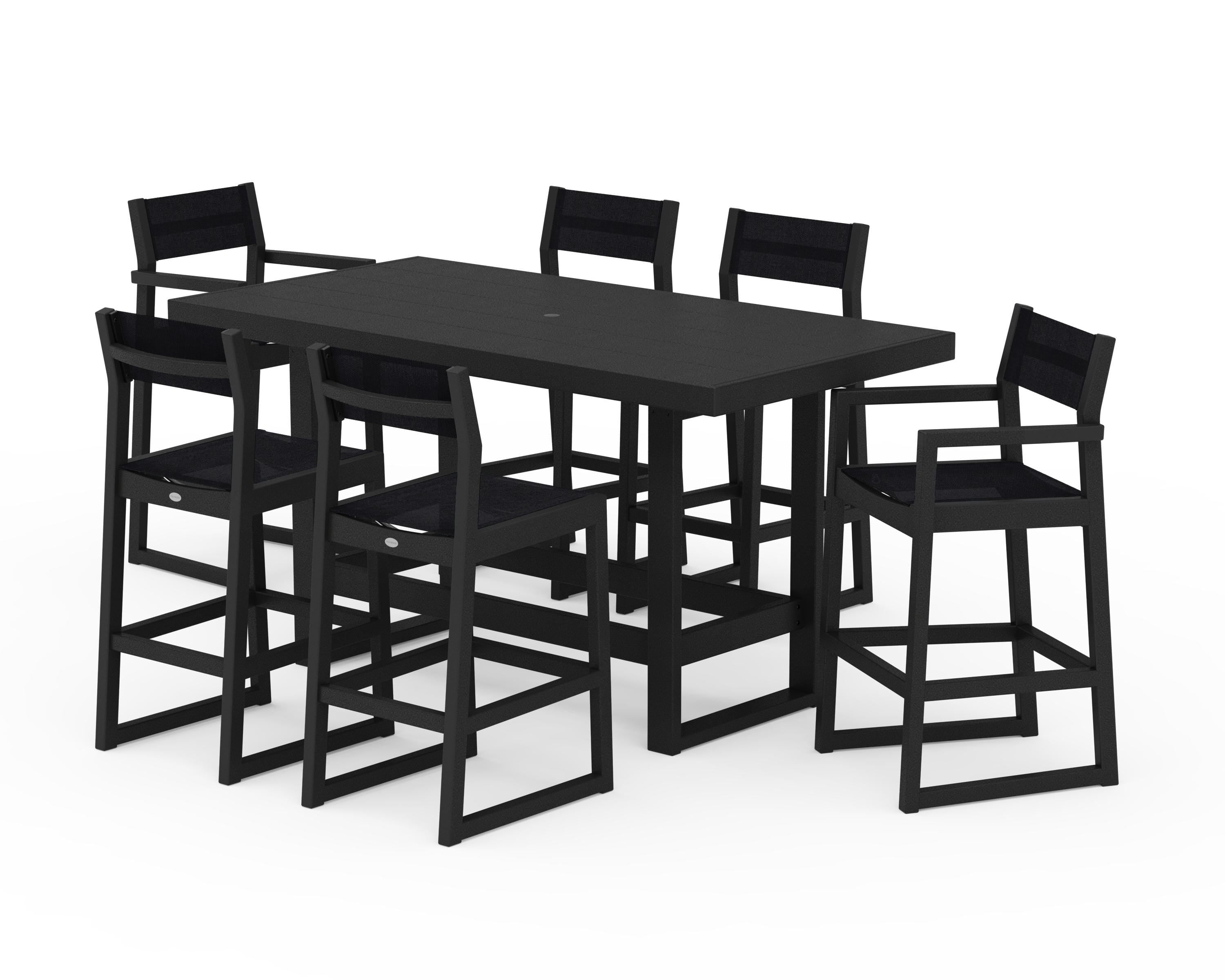 POLYWOOD® EDGE Sling 7-Piece Bar Table Set in Black / Black Sling