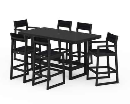 POLYWOOD® EDGE Sling 7-Piece Bar Table Set in Black / Black Sling