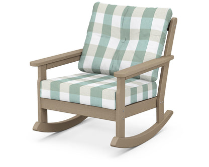 POLYWOOD® Vineyard Deep Seating Rocking Chair in Vintage Sahara / Buffalo Plaid Glacier Spa