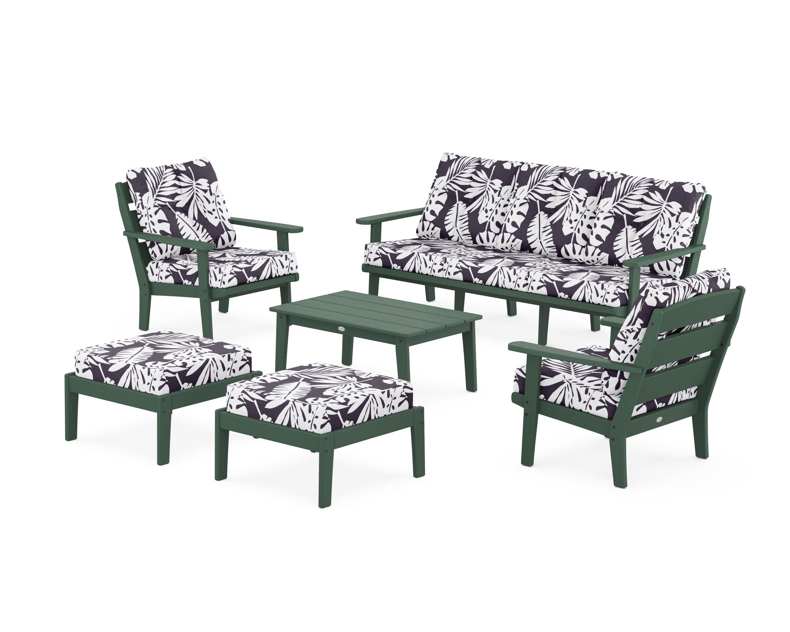 POLYWOOD® Lakeside 6-Piece Lounge Sofa Set in Green / Leaf Navy