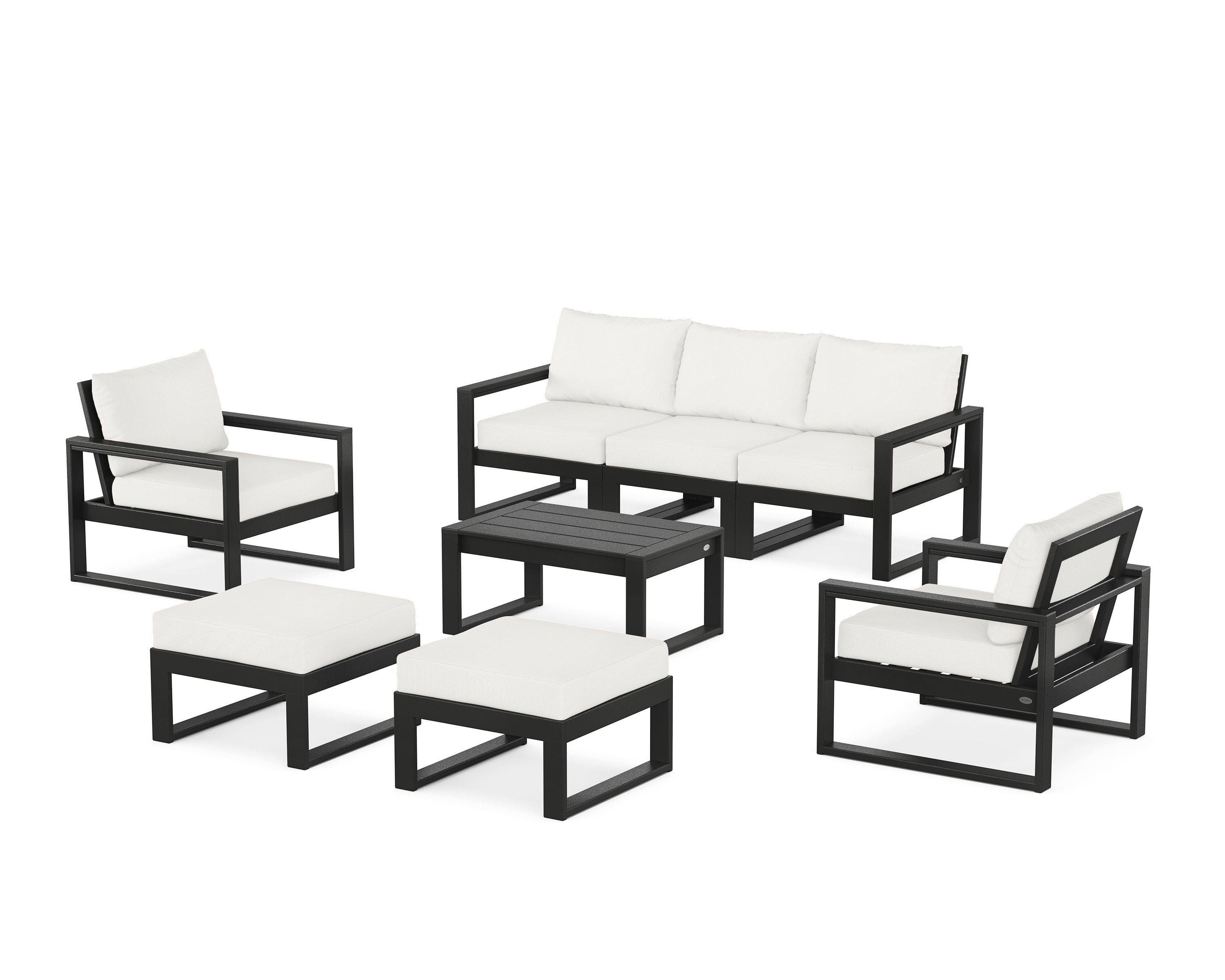 POLYWOOD® EDGE Sectional 8-Piece Lounge Sofa Set in Black / Natural Linen