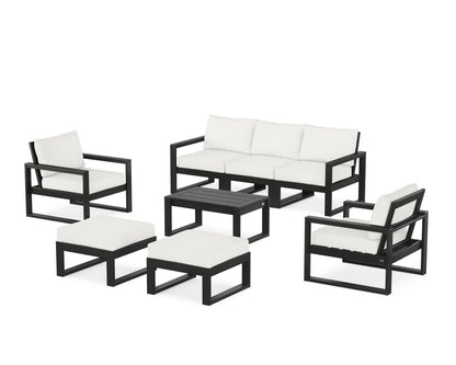 POLYWOOD® EDGE Sectional 8-Piece Lounge Sofa Set in Black / Natural Linen