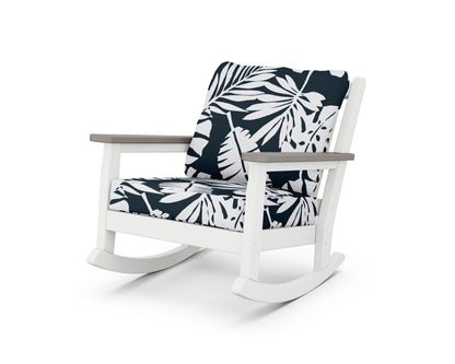POLYWOOD® Chippendale Deep Seating Rocking Chair in White / Driftwood / Leaf Marine Indigo
