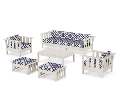 Martha Stewart by POLYWOOD® Acadia 6-Piece Lounge Sofa Set in Sand / Trellis Navy