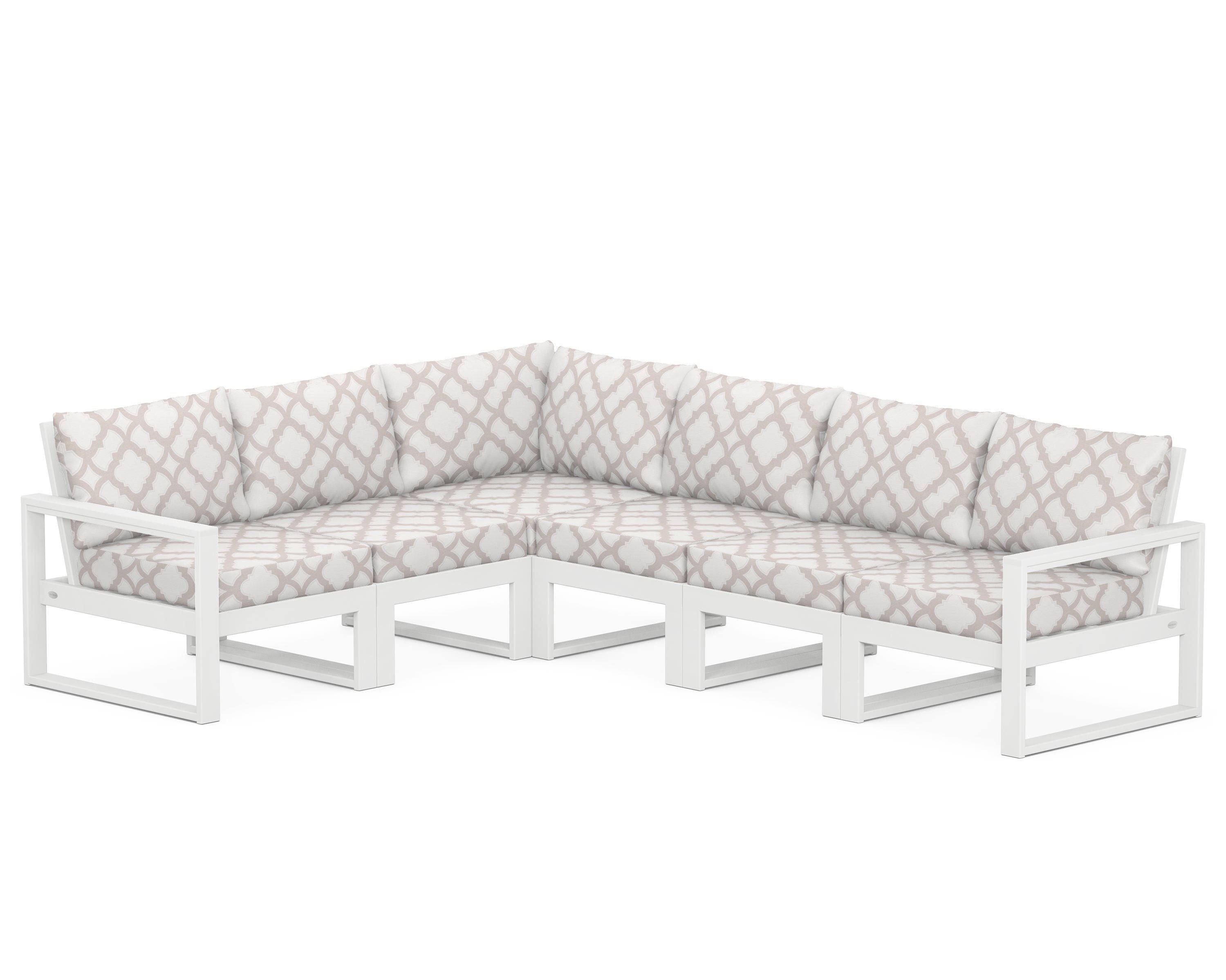 POLYWOOD® EDGE 6-Piece Modular Deep Seating Set in White / Trellis Dune Burlap