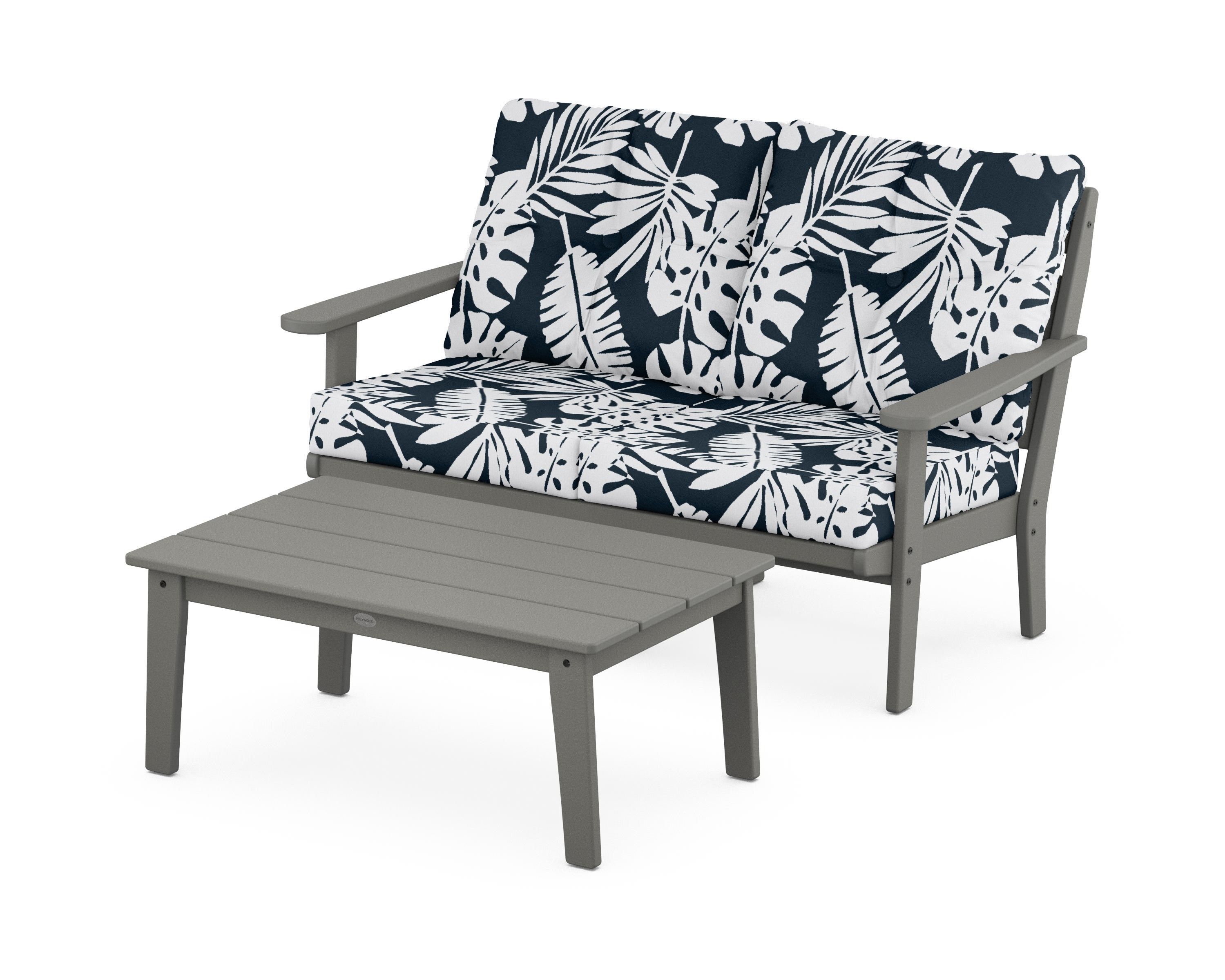 POLYWOOD® Lakeside 2-Piece Lounge Loveseat Set in Slate Grey / Leaf Marine Indigo