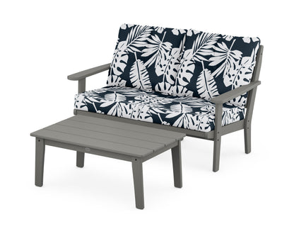 POLYWOOD® Lakeside 2-Piece Lounge Loveseat Set in Slate Grey / Leaf Marine Indigo
