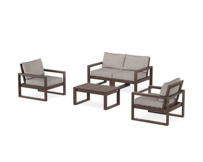 POLYWOOD® EDGE Sectional 4-Piece Deep Seating Set with Loveseat in Mahogany / Weathered Tweed