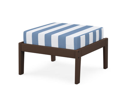 Unbranded Deep Seating Ottoman in Mahogany / Cabana Stripe Sky Blue