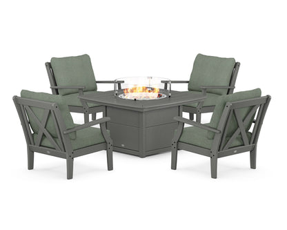 POLYWOOD® Braxton 5-Piece Deep Seating Conversation Set with Fire Pit Table in Slate Grey / Cast Sage