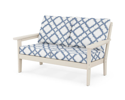 Country Living Cottage Deep Seating Loveseat in Sand / Trellis Sky Blue