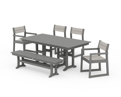 POLYWOOD® EDGE Sling 6-Piece Farmhouse Dining Set in Slate Grey / Birch Sling