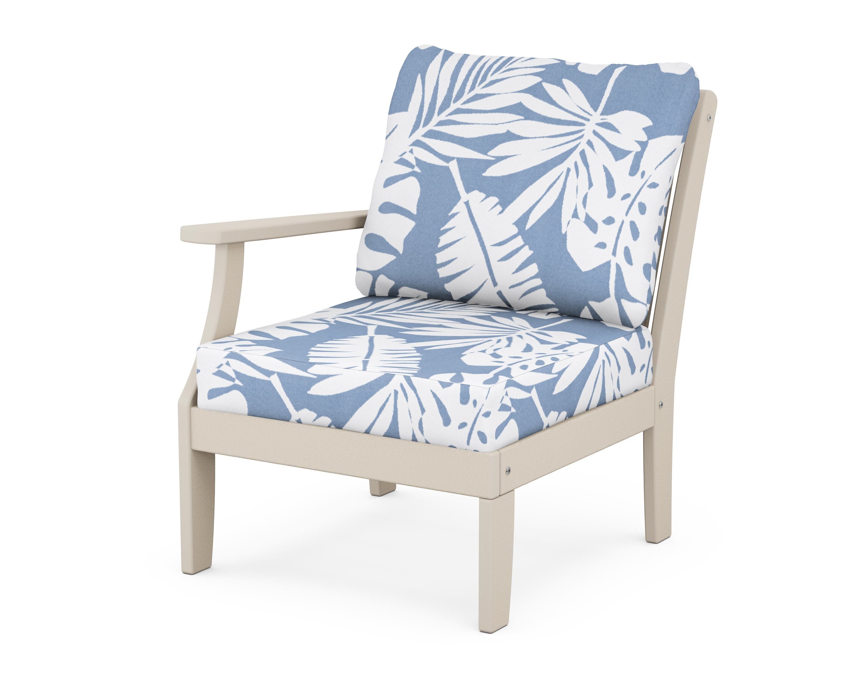 POLYWOOD® Braxton Modular Left Arm Chair in Sand / Leaf Sky Blue