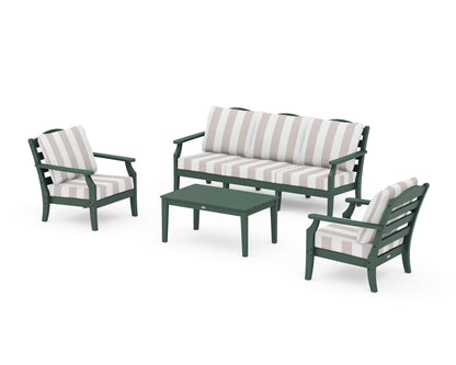Draper James™ by  POLYWOOD® Savannah 4-Piece Deep Seating Set with Sofa in Green / Cabana Stripe Dune Burlap
