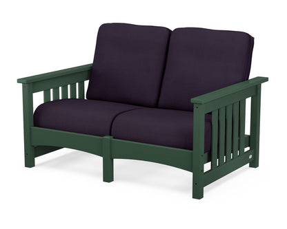 POLYWOOD® Club Mission Loveseat in Green / Navy Linen